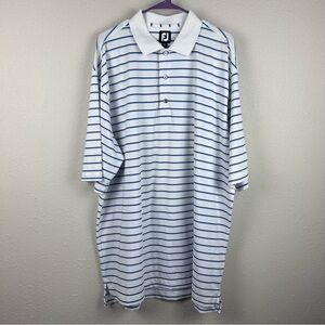 FJ FootJoy Men's White and Blue Striped Short Sleeve Polo Golfing Shirt, XXL